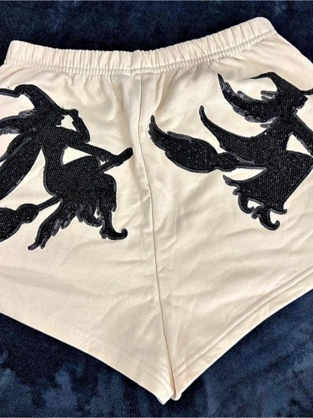 Queen of Sparkles Flying Witch High Waisted Shorts in Cream & Black Like New
